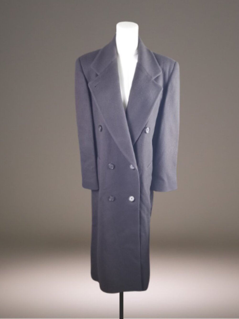 Jones New York 100% Wool Long Double Breasted Coat Charcoal 22" P2P